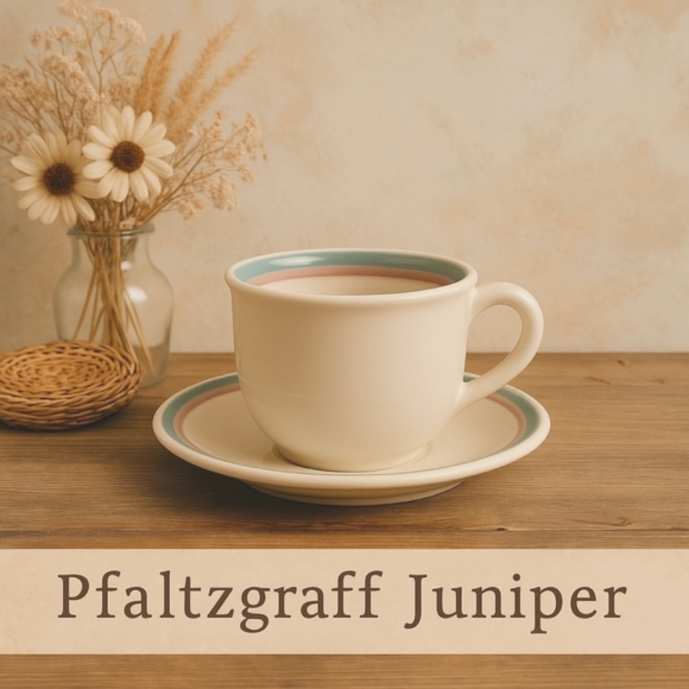 Pfaltzgraff Juniper Flat Cup & Saucer – Discontinued USA Stoneware, Cottagecore
